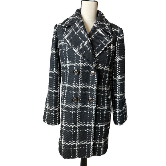 Sam Edelman Jackets & Blazers - Sam Edelman Tweed Pea Coat Black Double-Breasted Plaid Lined Size Large